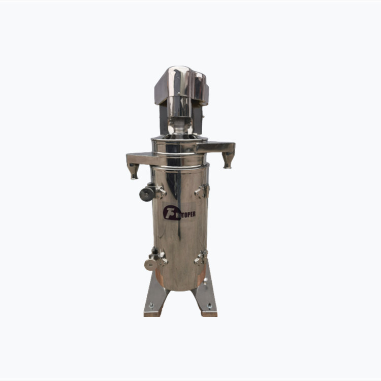 Liquid Liquid Solid Separation Using Tubular Centrifuge with Outer Wall Density Based Liquid Discharge and Solid Removal